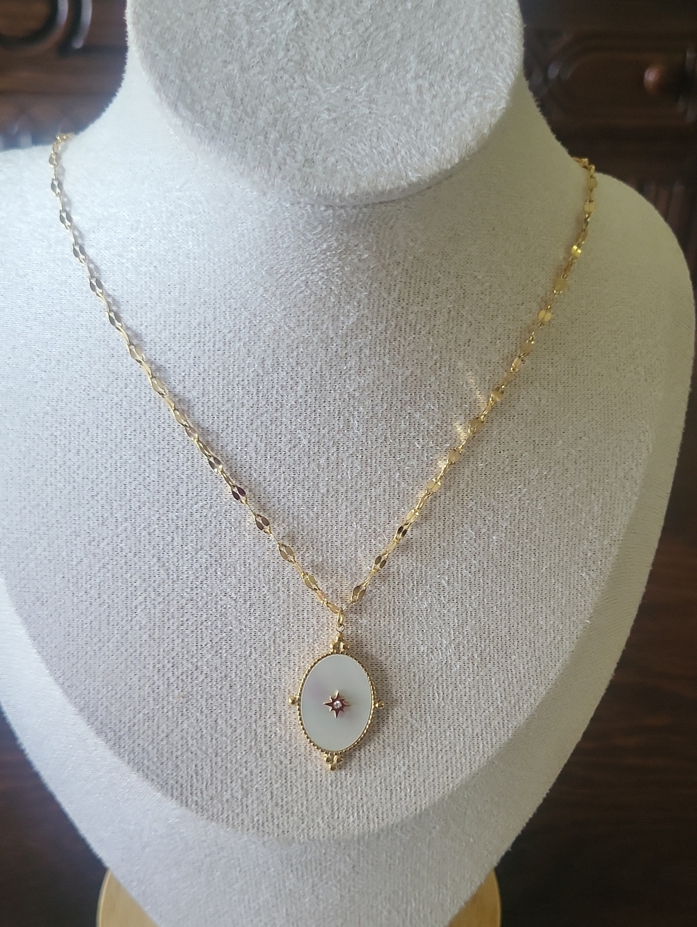 Plunder Gold-Tone Mother of Pearl Oval Pendant Necklace